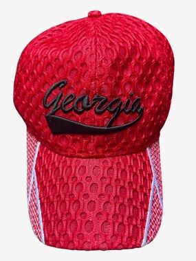 Georgia Red Mesh Baseball Cap with Black Script
